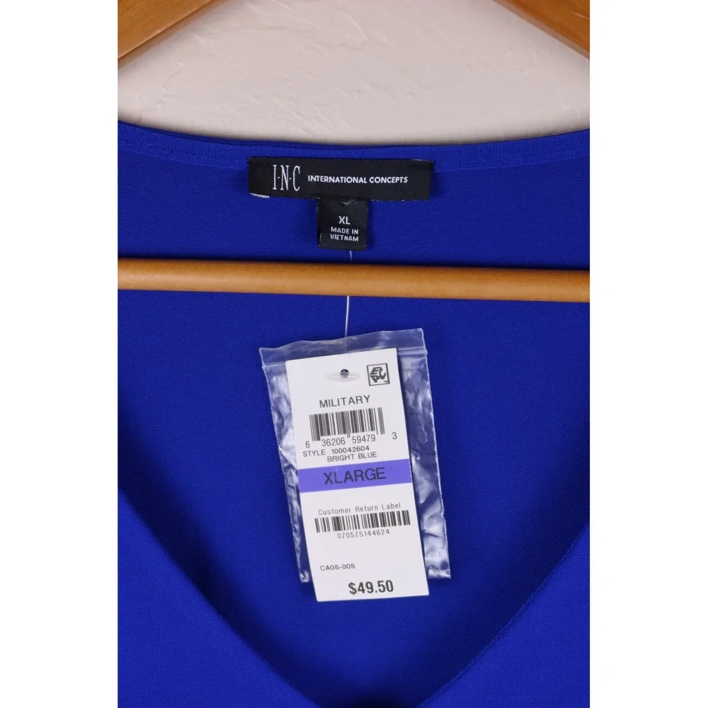 INC International Concepts Blue V-Neck Split Sleeve Blouse NWT XL